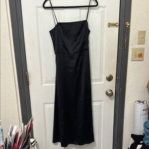 Oak+Fort Black Satin Midi with Slit Dress Size Medium Brand New